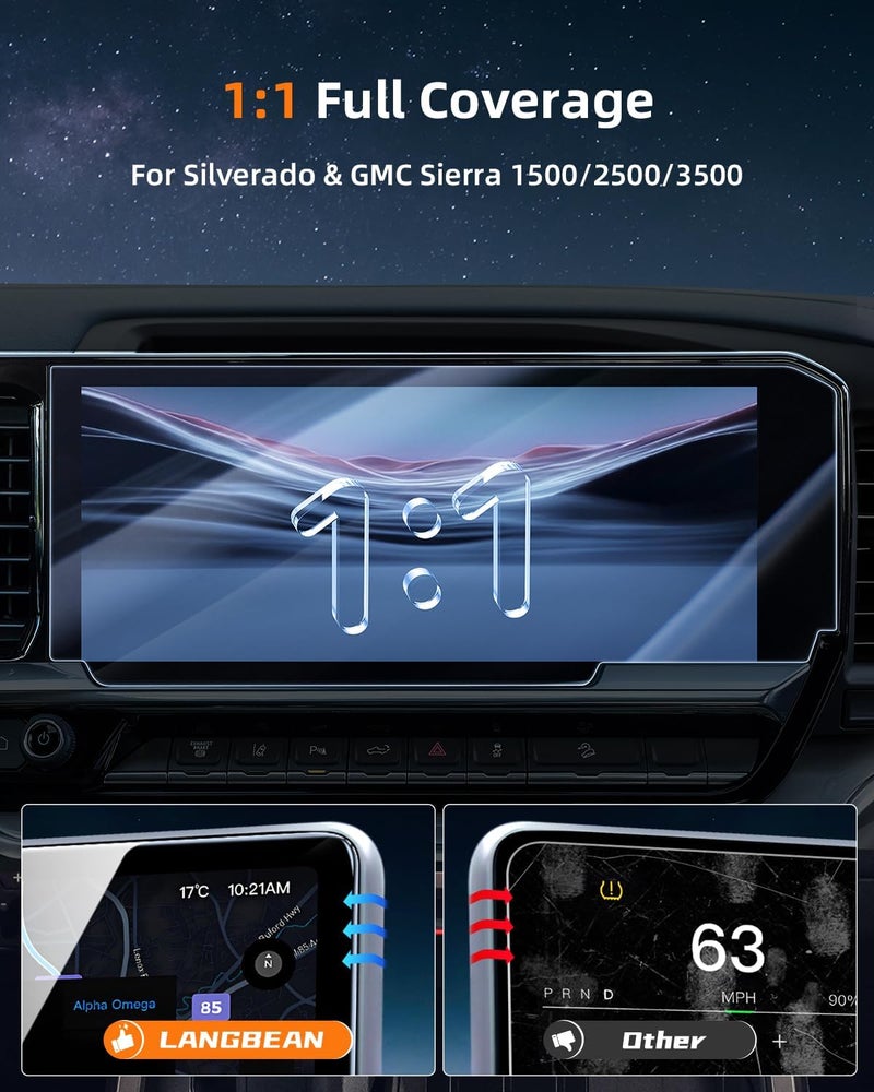 LANGBEAN Anti-Glare Matte Screen Protector for 2022-2025 Chevy Silverado/ GMC Sierra 1500/ 2500HD /3500HD/, 13.4-Inch Infortainment Touchscreen Protector, 9H Tempered Glass /Anti-Fingerprint /Anti-Bubble - Image 2